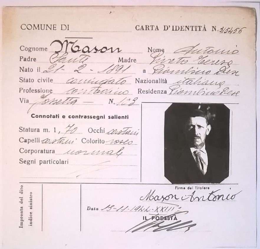 Carta Identità ANTONIO MASON 
